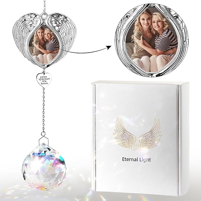 Memorial Gifts for Loss of Loved One, Sympathy Gifts Personalized Memorial Picture Frame Ornament - SunCatcher Crystal Ball, Rainbow Bereavement Gift Ideas for Loss of Mom, Dad, Friend