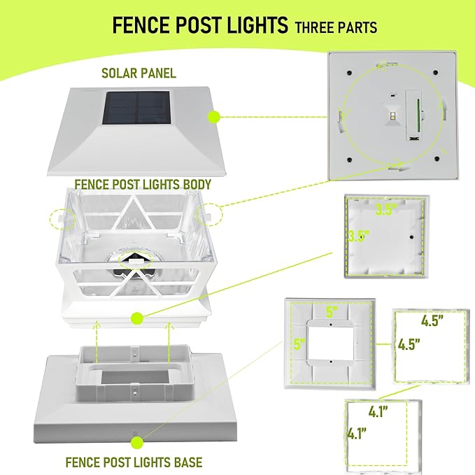 TW SHINE 2 Pack Solar Outdoor Fence Post Lights, 2 Modes Post Cap Lights Waterproof Warm White/Cool White for Yard, Garden, Porch, Patio Decor, for 4x4 5x5 6x6 Wood Posts, White