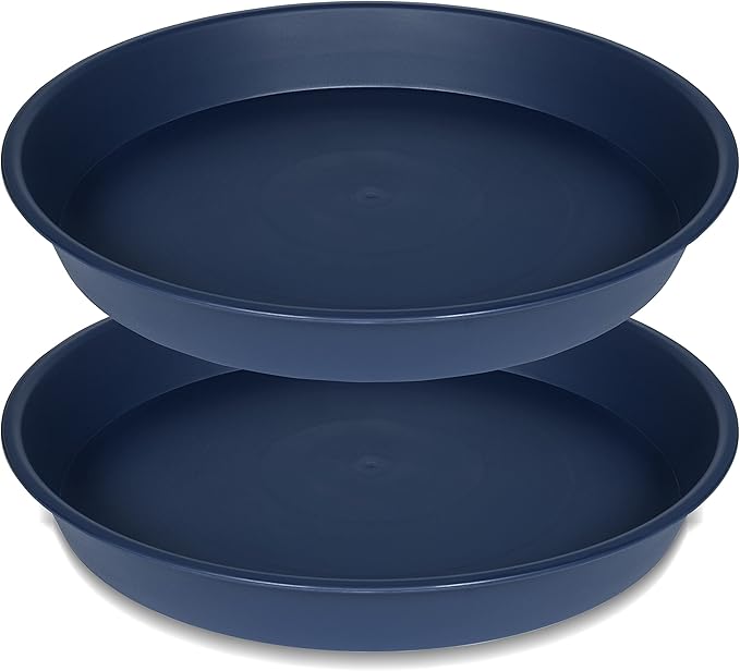 2 Pack of 14 inch Plant Saucers Bird Bath Bow Round, Plastic Plant Saucer Tray for Pots, White Planters for Indoor Plants, Plant Trays for Planter 12-15" (14", Blue)