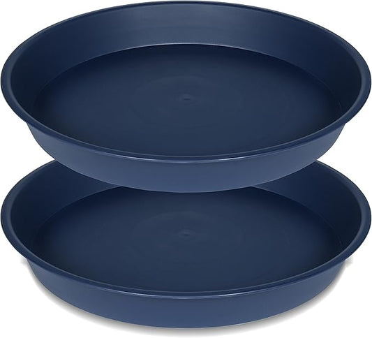 2 Pack of 14 inch Plant Saucers Bird Bath Bow Round, Plastic Plant Saucer Tray for Pots, White Planters for Indoor Plants, Plant Trays for Planter 12-15" (14", Blue)