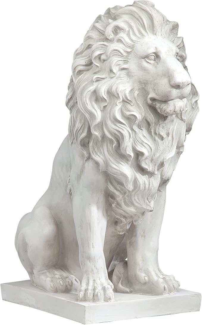 Design Toscano Lion of Florence Sentinel Statue (13 Inches Wide, 21 Inches Deep, 28 Inches High) and Classic Statuary Garden Plinth Base Riser, Large (15 Inches Wide,14 Inches Deep,15 Inches High)