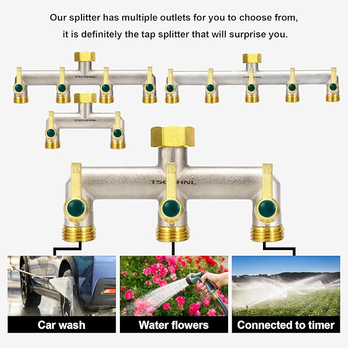 Brass Garden Hose Splitter, Outdoor Frostproof Faucet Splitter, 5-Way, Heavy Duty, Nickel Plated, Rustproof Faucet Splitter
