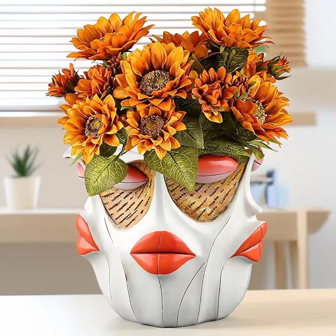 TOZLU Picasso Brutalist Abstract Beauty Face Flower Pot Ornaments Abstract Face Flower Pots Abstract Head Planter Pots Container Colorful Face Art Abstract Resin Flower Pot (face Flower Pot)