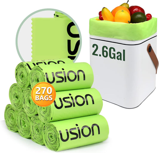 Compostable Trash Bags, Small 2.6 Gallon, 270 Count, 0.72 Mils Thick, Eco Friendly, ASTM D6400 & BPI Certified, Composts Food Scraps, No Leaks