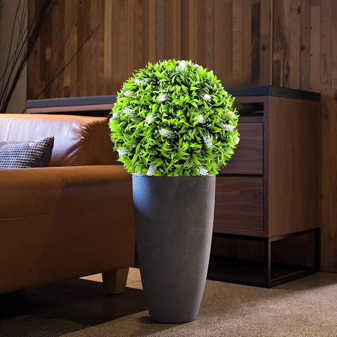 Sunnyglade 2 PCS 15 inch Artificial Plant Topiary Ball Faux Boxwood Decorative Balls for Backyard, Balcony,Garden, Wedding and Home Décor (White)
