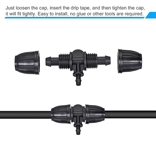 MECCANIXITY Drip Irrigation Barbed Tee 3-Way Fitting 8mm to 4mm ID Tubing for Garden Drip Tape Tubing Sprinkler System Black Pack of 15