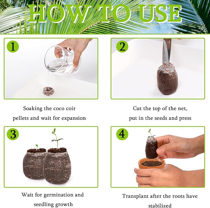 Bekith 200 Pcs 30mm Compressed Coco Coir Fiber Potting Soil, Organic Coco Coir Pellet Fiber Soil, Coconut Coir Pellets Seed Starter Soil for Planting Bonsai, Flower, Herbs, Vegetables