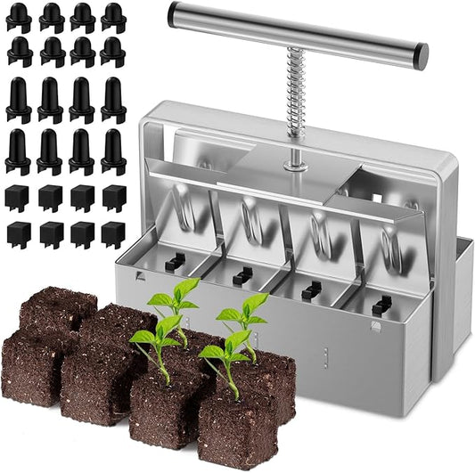 Soil Blocker 2 Inch 8 Cell Upgraded Soil Block Maker Heavy Duty with Comfortable Handle and 3 Sizes Seed Pins Handheld Soil Blocking Tool for Seed Starting transplanting Germination