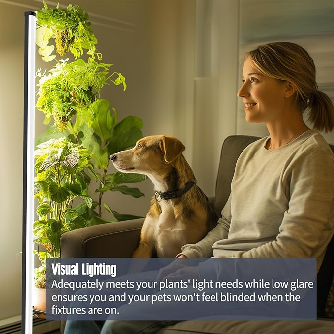 GLOWRIUM Standing Grow Light for Indoor Plants, 15in Full Spectrum Vertical Plant Light,3 Light Modes, Auto-Timer,6-Level Dimmable, Suitable for Wide Area Coverage in Indoor Plants (1-Section)