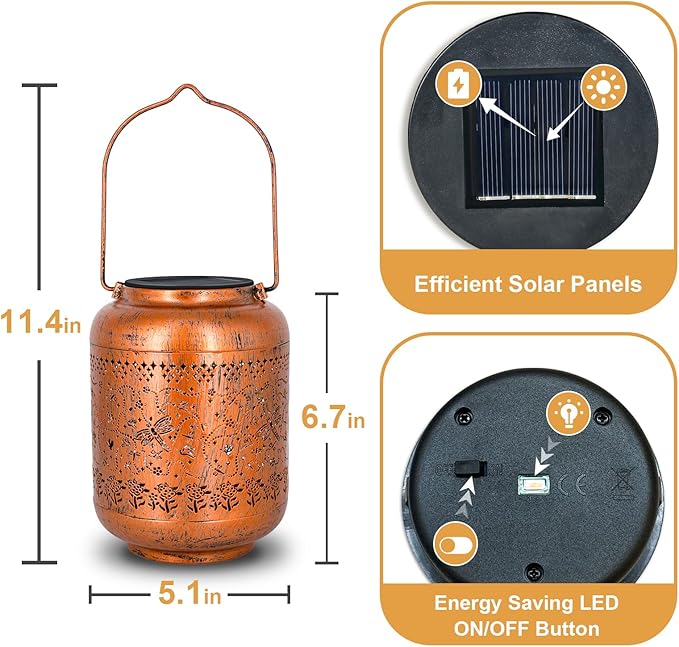Dragonfly Solar Lanterns Outdoor Hanging Waterproof Dragonfly Garden Decor Christmas Gifts for Women Mom Grandma Metal Solar Lights Decoration Outside for Yard, Patio,Pathway Landscape