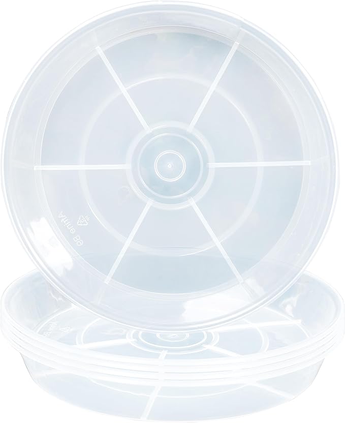 6 Pack Plant Saucer Drip Tray 11 12 inch, Pot Base for Plants Indoor, Heavy Sturdy Plastic Planter Flower Pot Saucers for Outdoor Garden, Plant Water Drip Trays for pots (12", Clear)