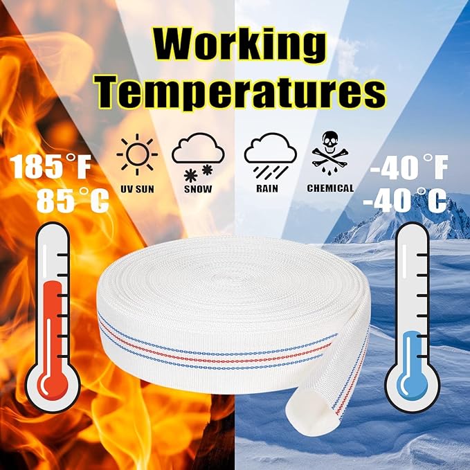 Foresee 3.00 in x 30 ft Backwash Discharge Hose Heavy Duty Reinforced, PVC Lay-Flat Fire Hose (White) with Dual Clamps, for Swimming Pool Pipe, Pump, Water Transfer, Garden Irrigation