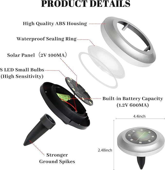 Flumy Solar Lights Outdoor Waterproof, Disk Ground Lights Outdoor Solar Lights for Yard, Patio, Pathway, Lawn, Walkway, Camping, Pool, Solar Ground Lights Walkway Lights Deck Lights, 8 Pack White