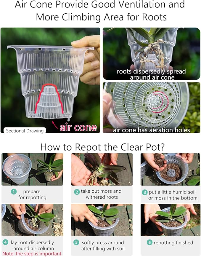 4 inch Orchid Pots with Holes for Repotting,Set of 2,Double Layer Plastic Imitate Ceramic Orchid Planter Provide Good Air Circulation,Clear Orchid Pot Match Decorative Orchid Container