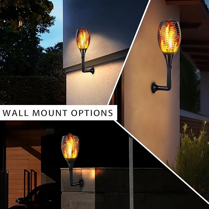 I-SHUNFA 96 LED Outdoor Waterproof Solar Torch Lights with 3 Modes—Flickering Flame, Fade Effect, or Full Brightness Automatic On/Off Landscape Decorations and Security Lights (4, Warm)