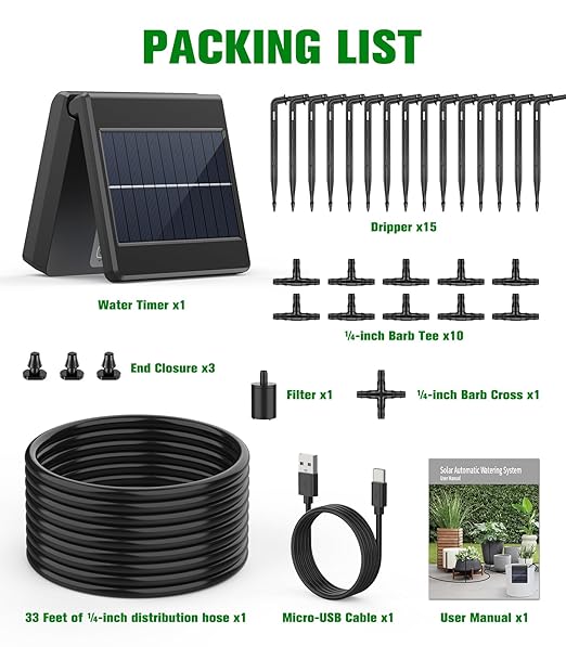 Solar Automatic Drip Irrigation Kit System for Vacation, New Timing Mode, Drip Irrigation System, Wesapor Irrigation System for Garden, Solar Auto Easy DIY Watering Device Supported 15 Pots Plants