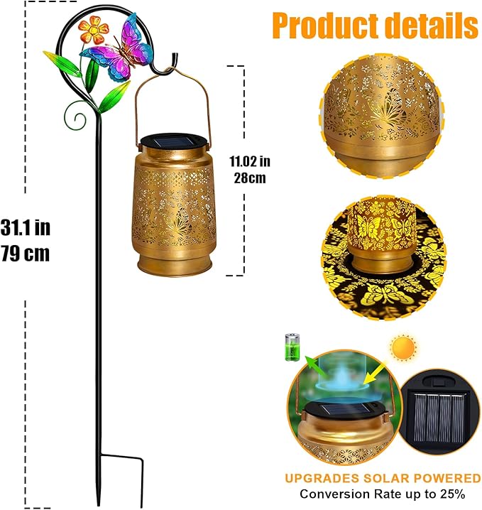 TEDOF Solar Lanterns Outdoor Waterproof,Butterfly Solar Lights Garden Decor Gifts for Mom Women Grandma Decoration Outside for Yard, Patio,Backyard,Porch