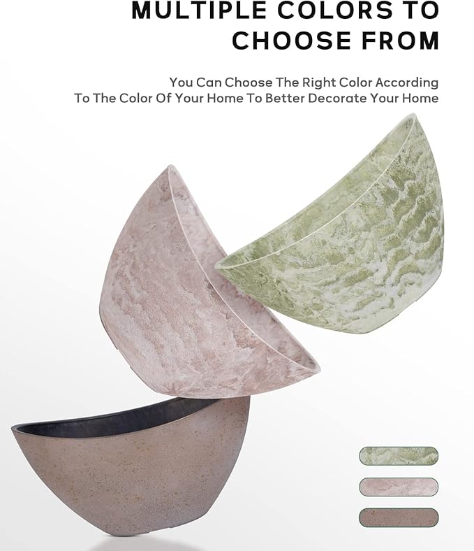 LaDoVita Plant Pots with Drainage Holes, 12 Inch Oval Planters for Indoor Plants, Plastic Flower Pots Outdoor, Set of 2 Pack, Green