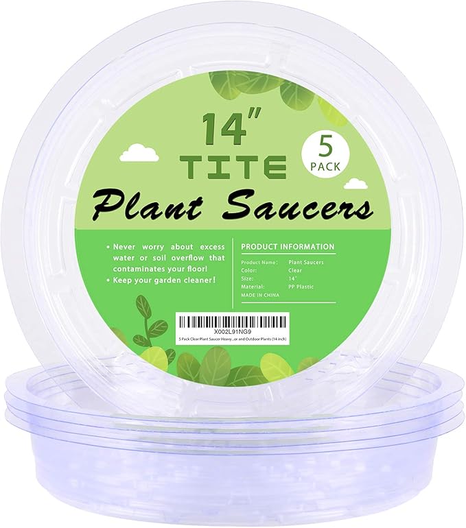5 Pack Clear Plant Saucer Heavy Duty Sturdy Drip Trays for Indoor and Outdoor Plants