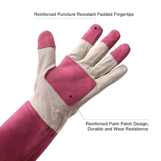 HLDD HANDLANDY Thornproof Leather Gardening Gloves Long Sleeve For Women and Men,Rose Pruning Floral Gauntlet Garden Gloves (Large, Rose)