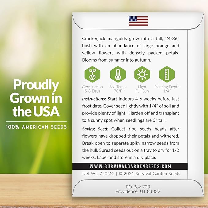 Survival Garden Seeds - Crackerjack Marigold Seed for Planting - 5 Packs with Instructions to Plant and Grow in Your Home Vegetable Garden - Non-GMO Heirloom Variety