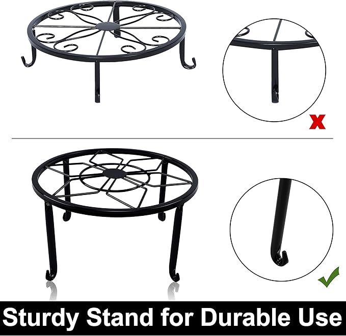yosager 3 Pack Metal Plant Stands for Flower Pot, Heavy Duty Black Iron Potted Stand Holder, Indoor Outdoor Rustproof Metal Planter Container Round Supports Display Rack for Home & Garden Decor