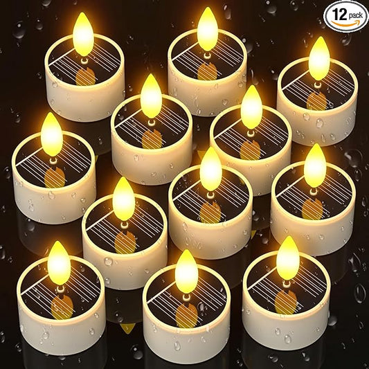 SoulBay Solar Tea Lights Outdoor Waterproof, 12 pcs 1.5" D x 2.1" Reusable Dusk to Dawn Flickering Small LED Tealight Candles, Flameless Votive Candle for Lanterns Patio Garden Camping Decor