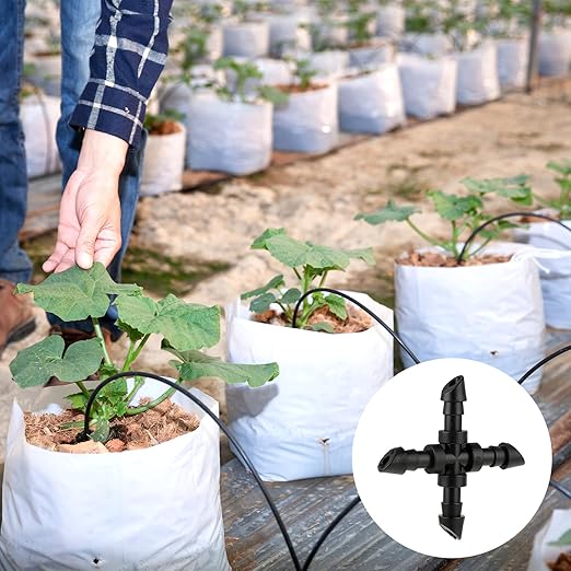 1/4 Inch Drip Irrigation Cross Fittings, 40 Pieces 1/4 Barbed Connector Drip Line Connectors 4-Way Drip Irrigation Parts Couplings for Garden Lawn Sprinkler 1/4 Inch Drip Irrigation Tubing Systems