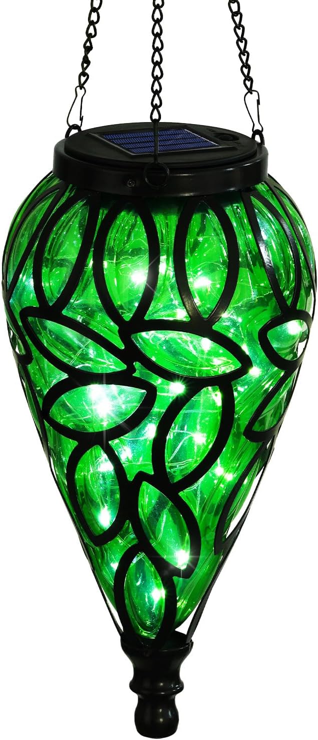 Outdoor Plastic Solar Hanging Lantern, 15 Cool White LEDs Twinkle Effect Tear-Shaped Hanging Lantern Decor Garden Decorative Solar Lights for Backyard, Patio and Lawn