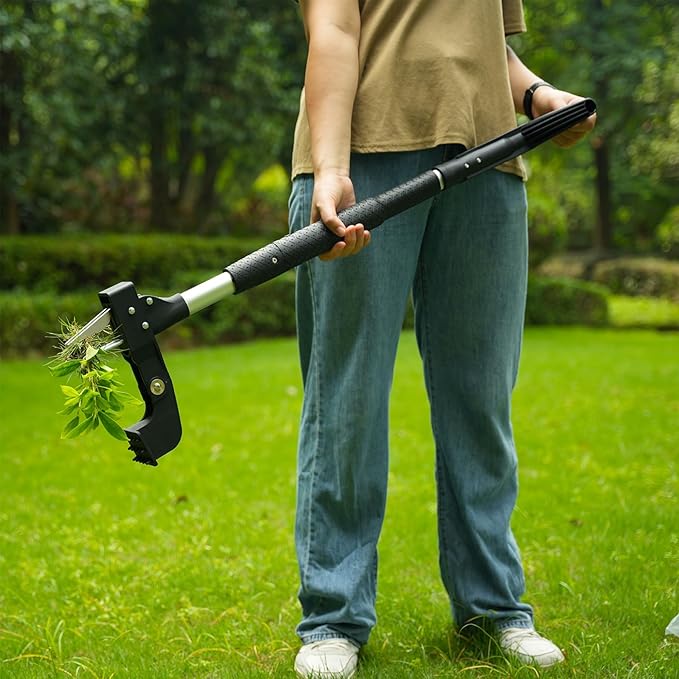 Weed Puller Tool, Gardening Stand-Up Weeder Puller with Ergonomic 39.5" Long Handle and 4 High-Strength Stainless Steel Claws, Easily Weeds Without Bending, Pulling, or Kneeling（Black）