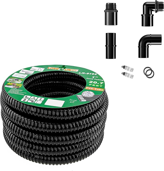 Kinkproof 1.5" Flexible PVC Pond Tubing, 26.9 Ft Length, Corrugated Hose for Connecting Pond Components, Waterfalls, Filters & More, Black