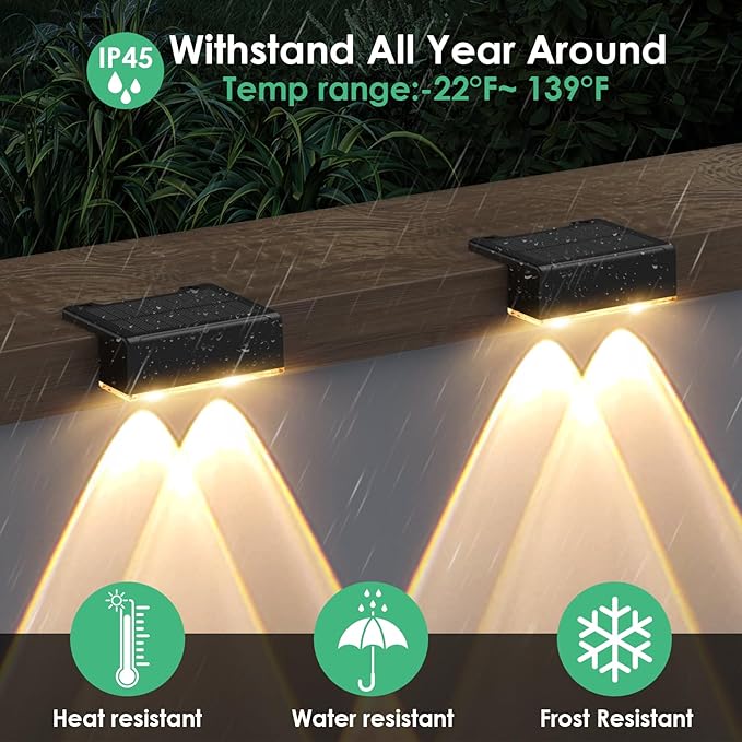 Derynome Solar Fence Outdoor Lights 8 Pack, 3 Color Modes IP45 Waterproof Solar Lights for Outside, Backyard, Railing, Step, Pool, Patio & Wall, Easy Install (3000K/4000K/6000K, 8 Pack)