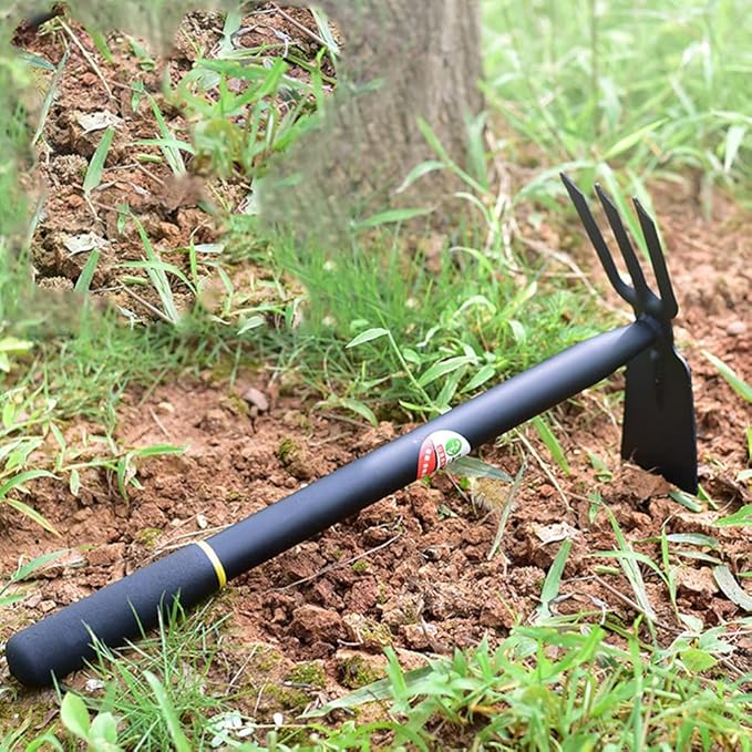 Yardwe Hoe and Cultivator, Garden Rake Hand Tiller Tool Heavy Duty Cultivator Hoe for loosening Soil Weeding Digging Flower Planting Garden Farming Agriculture Tool