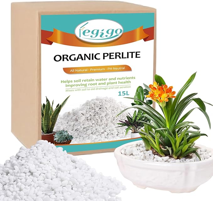 Legigo 15 Quarts Organic Horticultural Perlite for Plants Indoor- Natural Horticultural Soil Additive Conditioner Mix for Improves Drainage, Ventilation and Root Growth