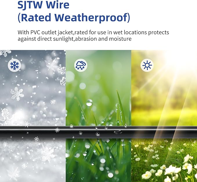 30FT 14 Gauge Multi Outlet Extension Cord, 5 Evenly Spaced Weatherproof Outlets, Great for Stage Backdrops, Landscape Garden Lighting，Christmas Decorations ETL