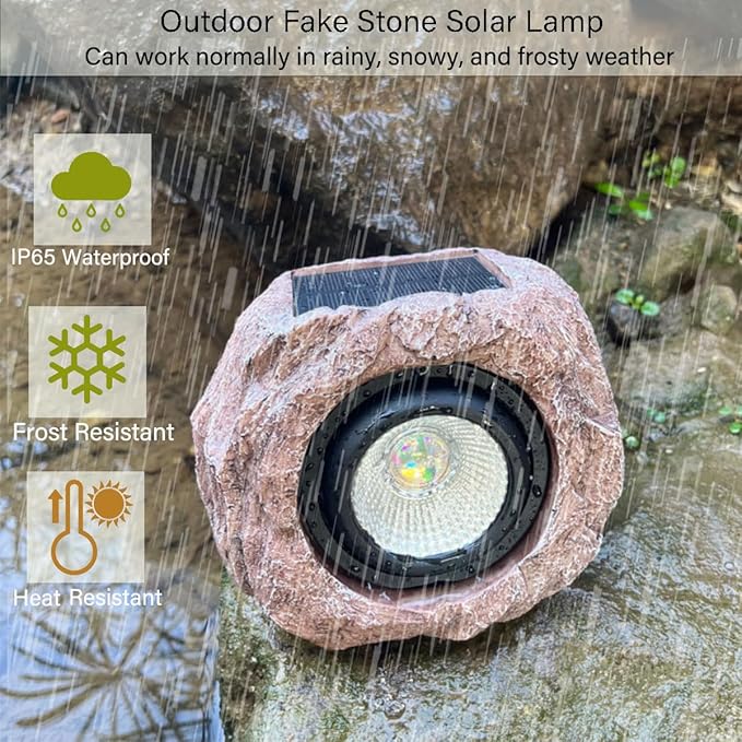 Solar Rock Lights Outdoor Waterproof, 4 Pack LED Colored Garden Landscape Light, Stone Statue Bright Solar Spot Light for Path, Yard, Patio, Lawn, Porch, Yard Decoration and Lighting