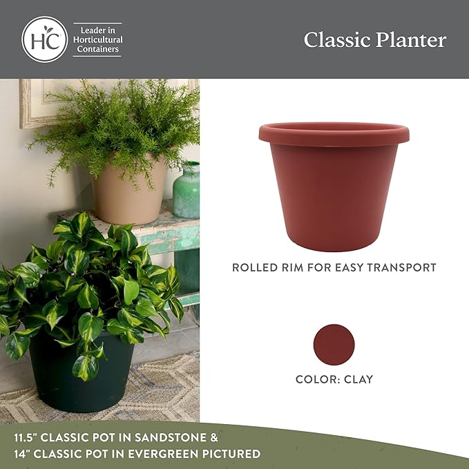 The HC Companies 8.5 inch Round Classic Planter - Plastic Plant Pot for Indoor Outdoor Plants Flowers Herbs, Clay