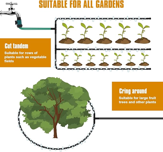 Soaker Hose 25FT 5/8" Diameter for Garden Beds Solid Brass Interface Irrigation Save 70% Water Heavy Duty Rubber Great for gardens/flower beds