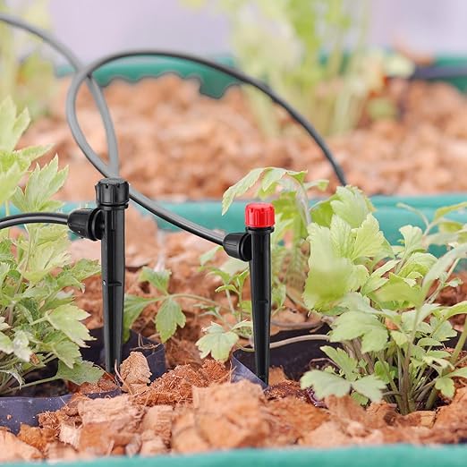 80 Pcs Drip Irrigation Emitters with Adjustable 360 Degree Water Flow Drippers for 1/4 Drip Tubing Sprayer on 5.5 Arrow Stake for Garden Irrigation System(Red, Black,Eight Hole Nozzle)