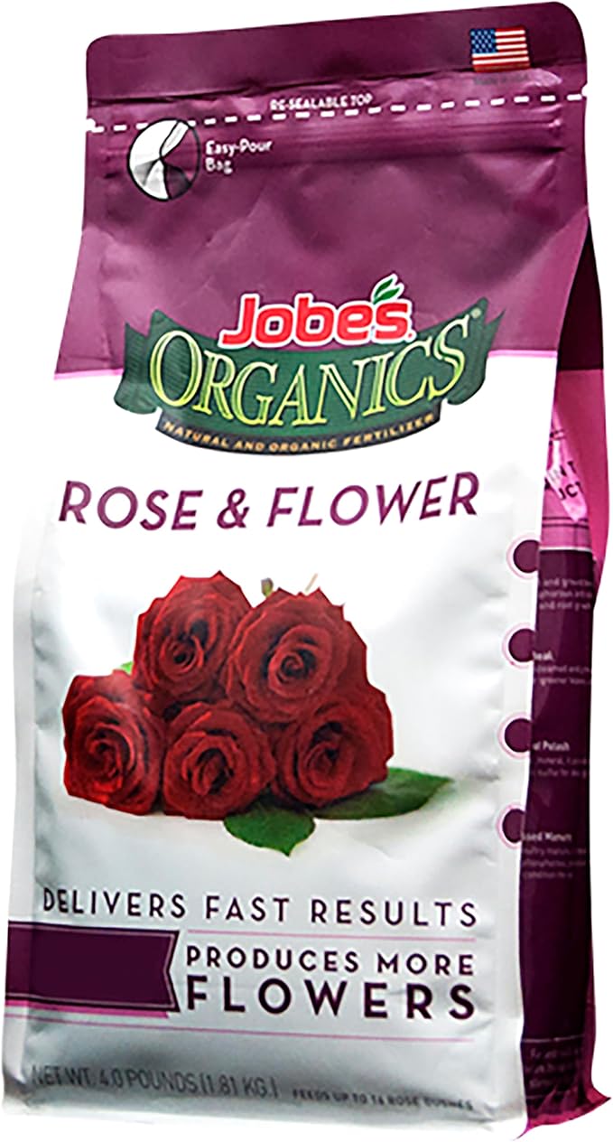 Jobe's Organics Granular Rose Fertilizer, Organic Plant Fertilizer for Rose, Hydrangea, Hibiscus, Azalea, and Other Flowering Shrubs, 4 lbs Bag