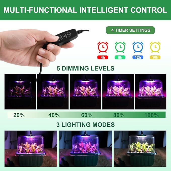 Self-Watering Seed Starter Tray with Timed Grow Light, 6 Packs Plant Starter Tray Seedling Starter Kit with Humidity Domes Base Indoor Mini Greenhouse for Gardening Seeds Growing Starting