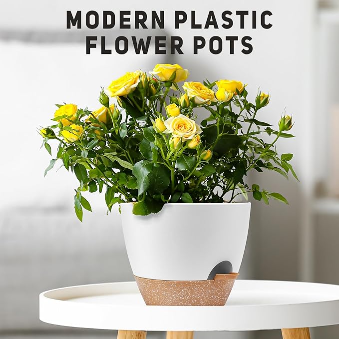 12" 10" 9" Large Self Watering Plant Pots, 3 Pack Flower Pots Planters with Multi Mesh Drainage Holes for Indoor Outdoor Garden Plants and Flowers.