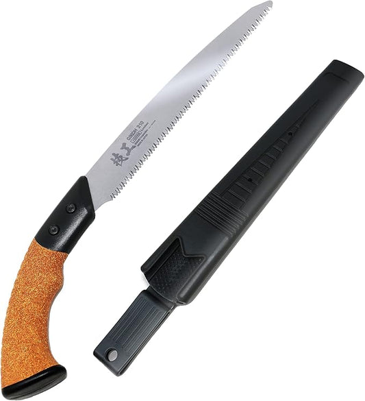 KAKURI Japanese Pruning Saw with Sheath 8.2" Made in JAPAN, Japanese Hand Pull Saw for Gardening and Camping, Non-Slip Cork Handle