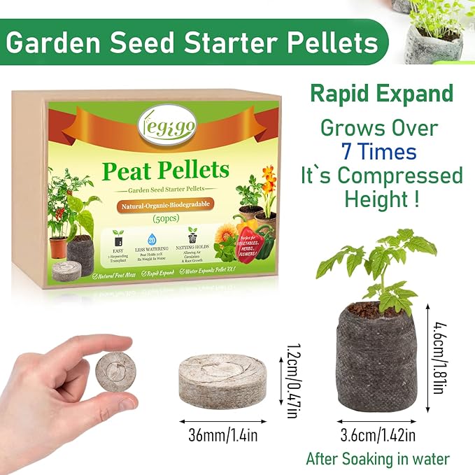 Legigo 50 Pcs 36mm Seed Starter Peat Pellets Pods for Seedlings- Compressed Seed Starting Pellets Seed Starter Pods Plugs Soil Peat Pods for Starting Seeds, Garden Planting Herb Flower Vegetables