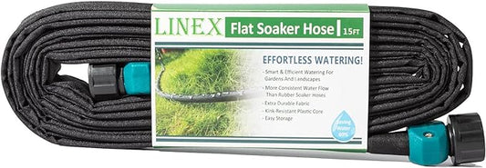 LINEX Garden Flat Soaker Hose 1/2" x 15 ft for Garden Beds Drip Irriagtion Hoses Heavy Duty Save Water 80%