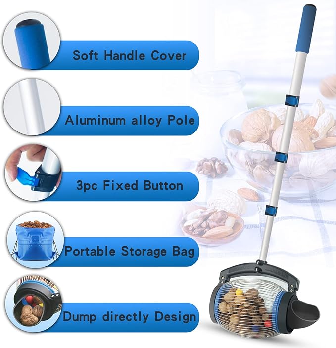 Zozen Nut Gatherer, Walnut Picker Upper Roller, Pecan Picker Upper - Directly Dump Outlet | Apply to Walnut, Pecan, Hickory, Chestnuts, Buckeyes, Nerf Balls, Golf Objects Size 3/4'' to 1.5''; 1 Gallon