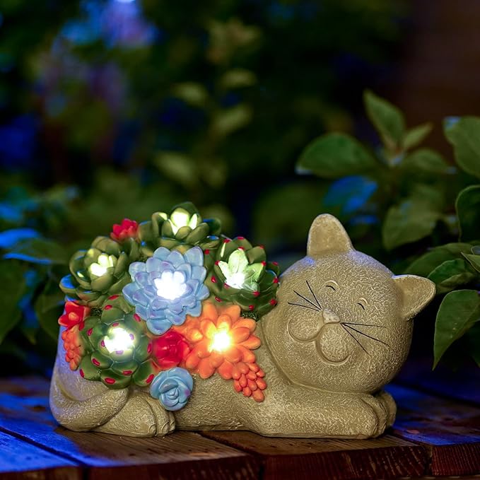 Garden Outdoor Decor Statues: Figurine with Solar Light Decorations Ornaments Patio Art Balcony - Birthday Gifts for mom Grandma Women