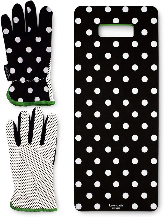 Kate Spade New York Garden Kneeler and Gardening Gloves for Women, Cute Garden Tool Set with Thick Kneeling Pad and Yard Gloves, Picture Dot