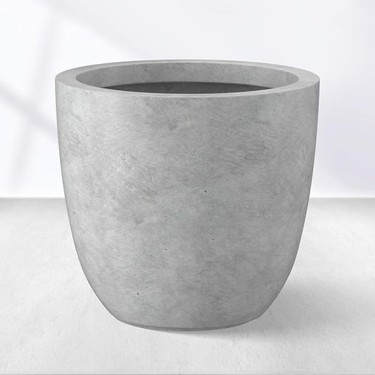 Kante 14 Inch Dia Round Concrete Planter, Indoor Outdoor Large Plant Pot with Drainage Hole and Rubber Plug for Home Patio Garden, Gray Concrete