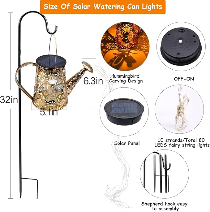 YJFWAL Solar Watering Can Lights, Unique Fairy Gifts for Women Mom Grandma Birthday, Waterproof Outdoor Garden Decor Large Hanging Solar Lantern Fairy Lights for Patio Porch Yard Flowerbed Pathway